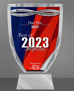 2023 Milpitas Business Hall of Fame trophy — Hair Plus, Beauty, two consecutive years