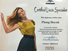 Milbon Certified LISCIO Specialist diploma awarded to Phung Huynh, November 14, 2010